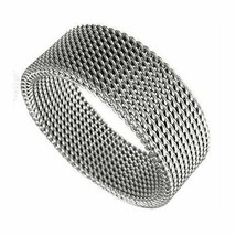 Silver Tone Stainless Steel Mesh Flexible Unisex Fashion Ring Band 8mm - $14.99