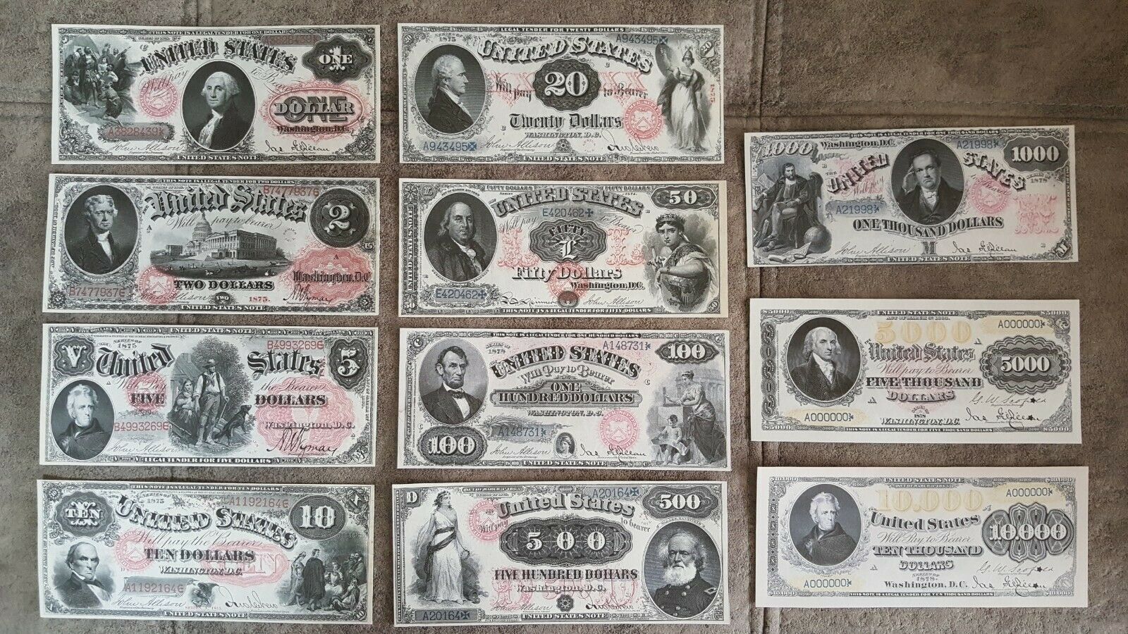 Reprint on paper with W/M United States banknotes 1874-1878 y. FREE SHIPPING!
