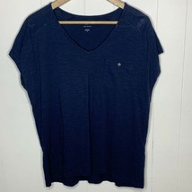 J JILL Easy V neck Tee Knit Top Cotton Blue Cap Sleeve Womens Medium - $19.77