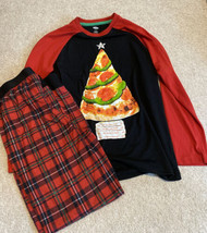 Old Navy Boys 2 Pc Christmas Tree Pizza Theme Long Sleeve Pajama Set Size L - $14.01