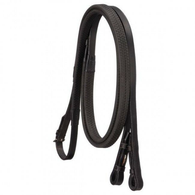 EquiRoyal Black Flat Rubber Grip Reins Horse Tack Equine Reins