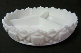 Westmoreland Milk Glass Old Quilt 3 Section Divided Relish Candy Dish 9" - $12.86