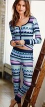 NEW Victoria&#39;s Secret The Fireside Long Jane blue multi color Pajama Set XL - $56.42
