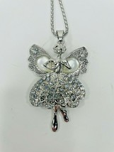 Betsey Johnson Pearl Crystal Angel Ballet Wings Pendant Silver Plated Necklace - $14.01
