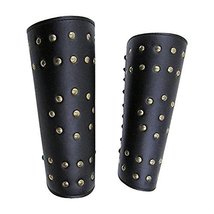 NAUTICALMART Brass Studded Leather Arm Guards 10.5" - Black - One Size