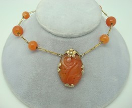 Carved Carnelian 14k Gold and Vermeil Necklace (#J2104) - £797.91 GBP