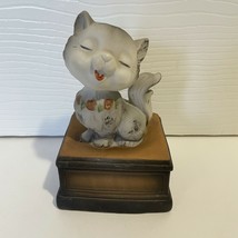Vintage Ceramic Singing Cat Figurine Music Box Its A Small World - $17.99