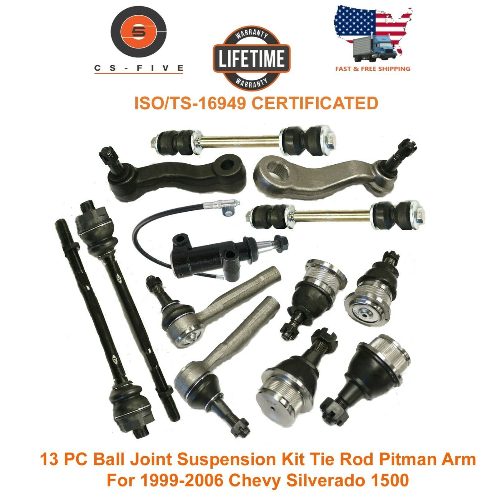 13 PC Ball Joint Suspension Kit Tie Rod Pitman Arm For 99 06 Chevy