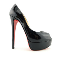 CHRISTIAN LOUBOUTIN Size 5 LADY PEEP Black Platform Heels Pumps Shoes 35... - $689.00