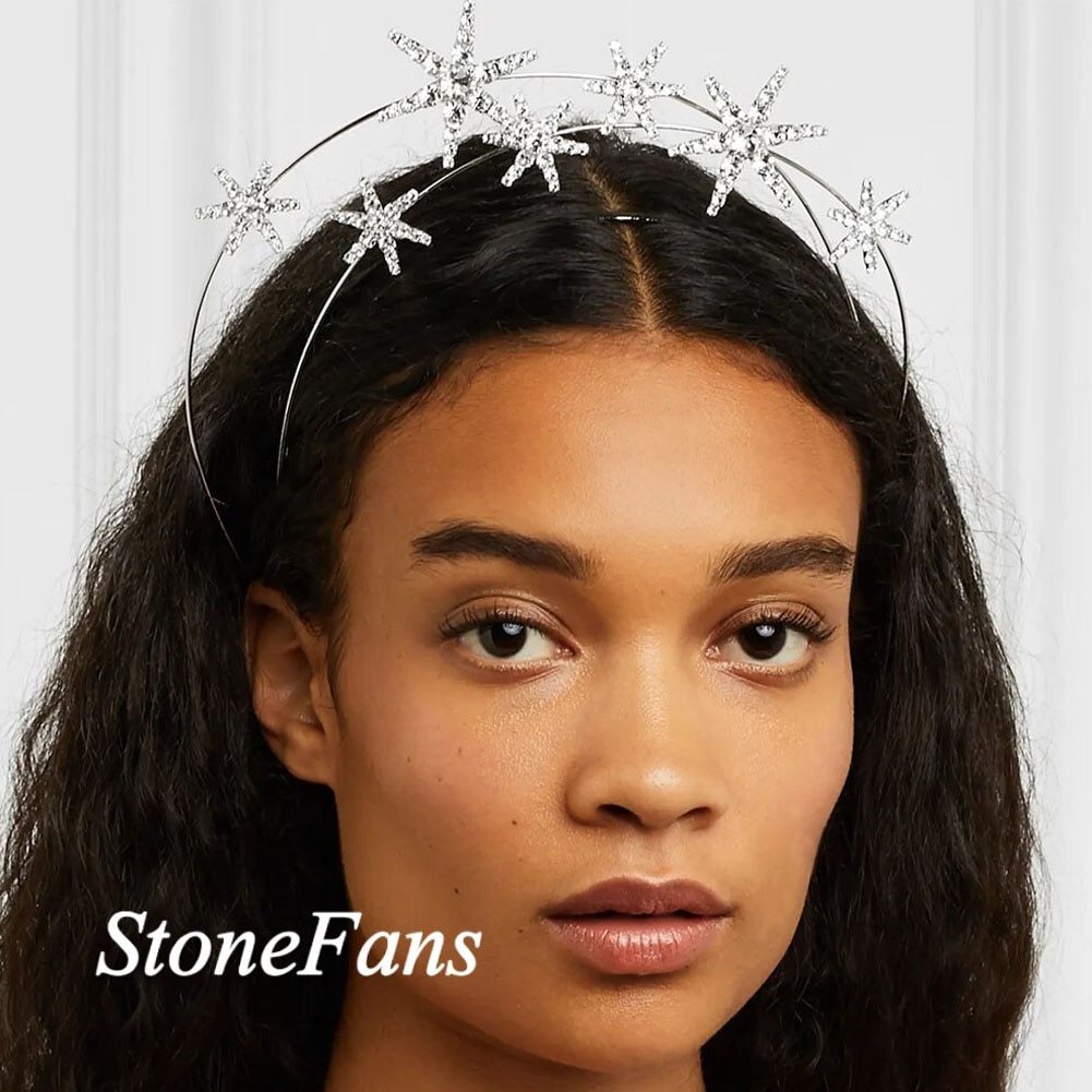 Stonefans  Silver Color Rhinestone Star Crown Headband Bridal Tiara Hair Crown W