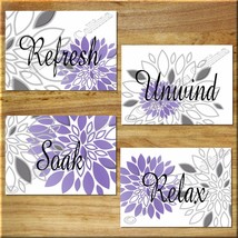 Purple Gray Art Picture Prints Bathroom Decor Flower Floral Refresh Unwind Relax - $14.95