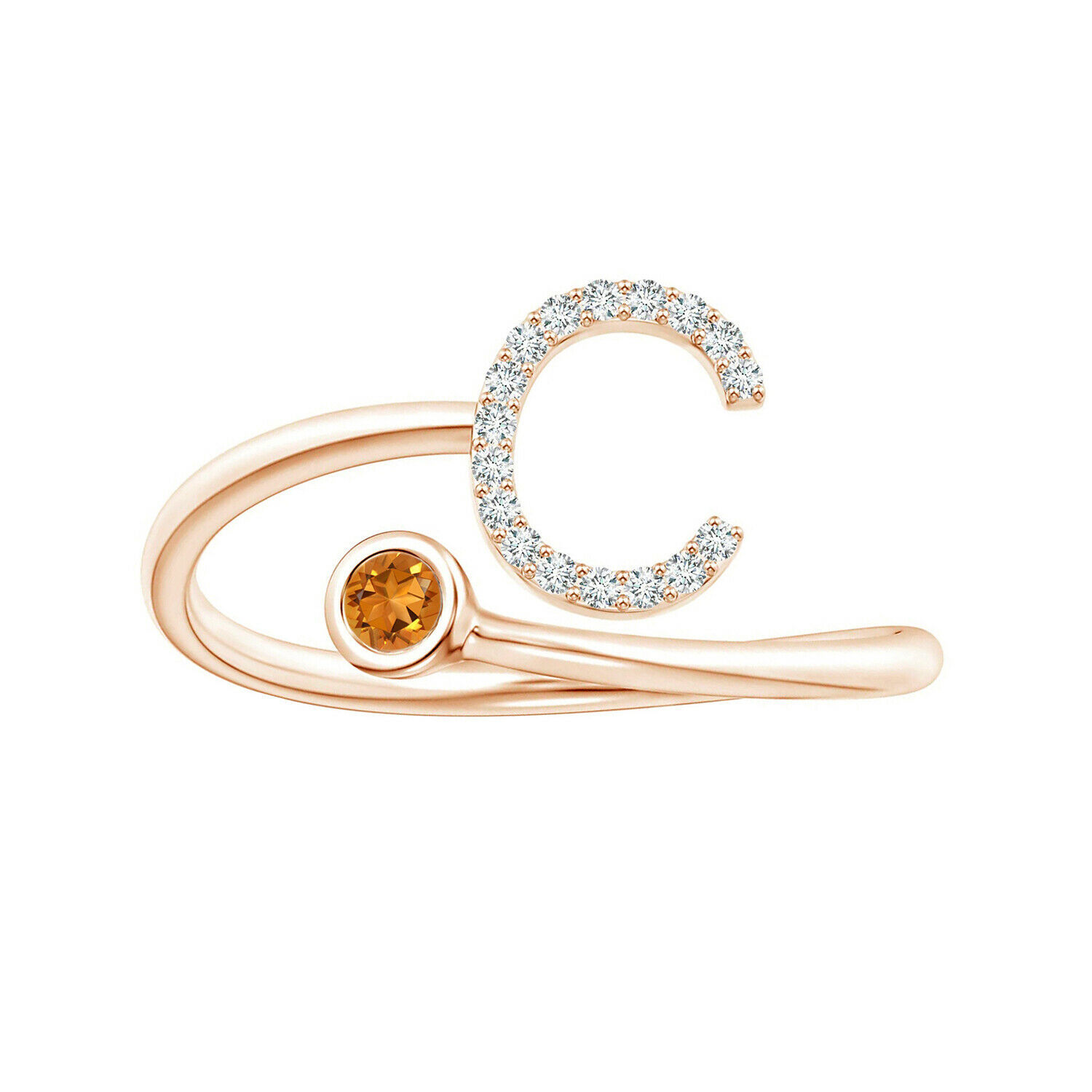 Capital C Initial 0.50 Cts Citrine Personalized Adjustable Ring 9K Rose Gold