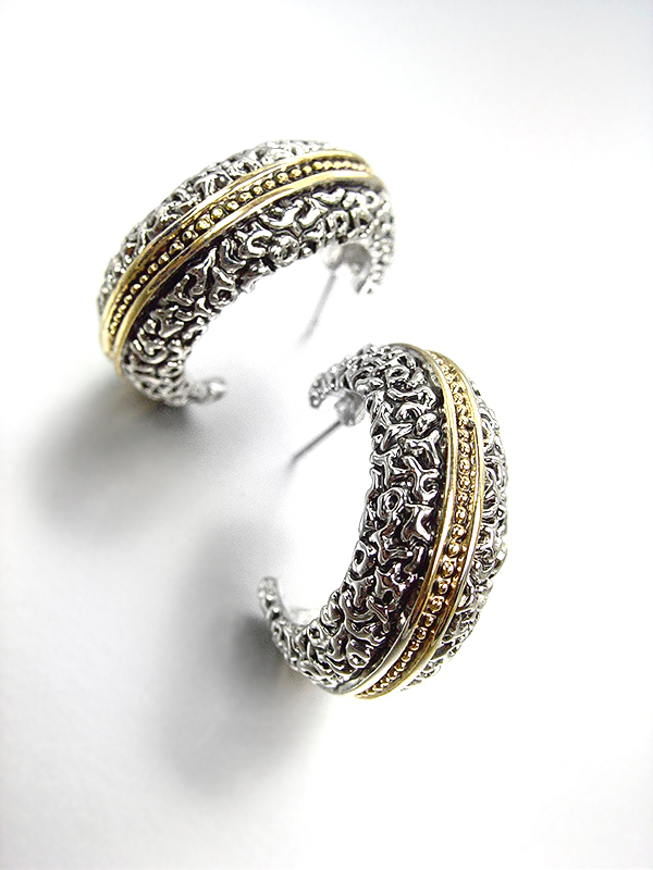 Primary image for NEW CLASSIC Designer Style Balinese Silver Filigree Gold Dots Hoop Earrings
