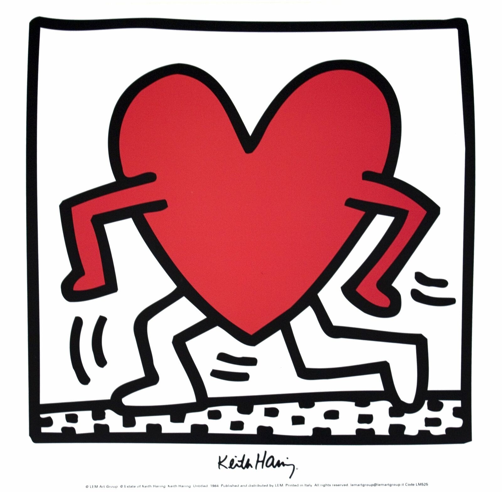 KEITH HARING Untitled (1984) 11.75 x 11.75 Poster Pop Art Black & White, Red