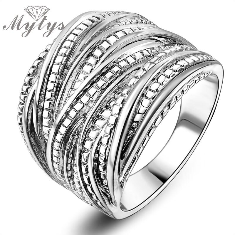 Mytys  Fashion Chunky Wide Band Ring for Women Cross Over Design Statement Rings