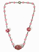 Vintage Murano Venetian Beaded Necklace 15-1/2" PINK Foil Glass Faceted Beads - $59.39