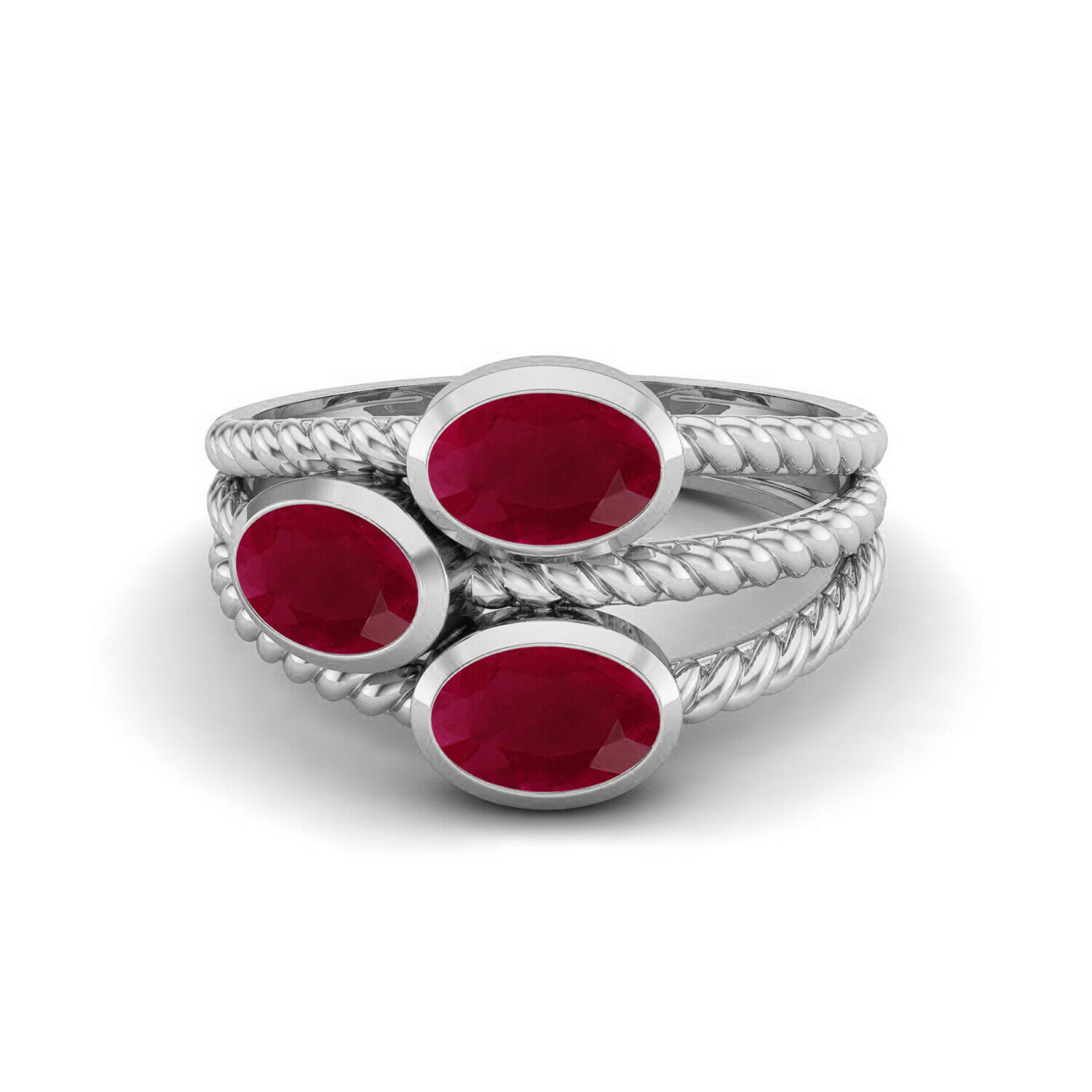 1.50 Ctw Oval Ruby 9K White Gold Stackable Women Ring