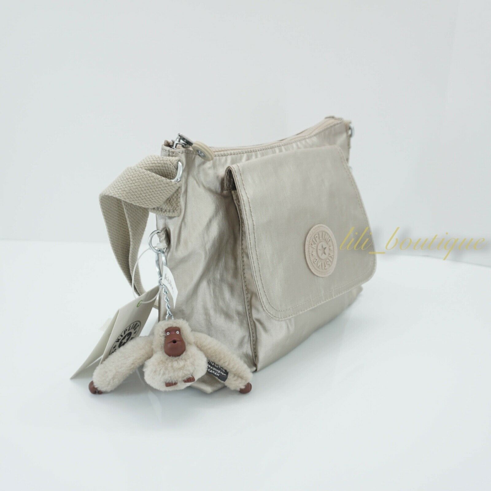 NWT Kipling KI0092 Eleanor Crossbody Shoulder Bag Nylon Gleaming Gold