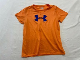 Under Armour Heat Gear Athletic T Shirt Girls Size YXL Loose Orange V Neck Polye - $9.99