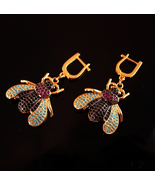 Sparkling garnet Bee earrings - pierced  fly insect figural novelty gift... - $95.00