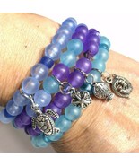 Sea Glass Frost Stack Bracelets Set 4 Blue Teal Purple Multi Handcrafted... - $29.69