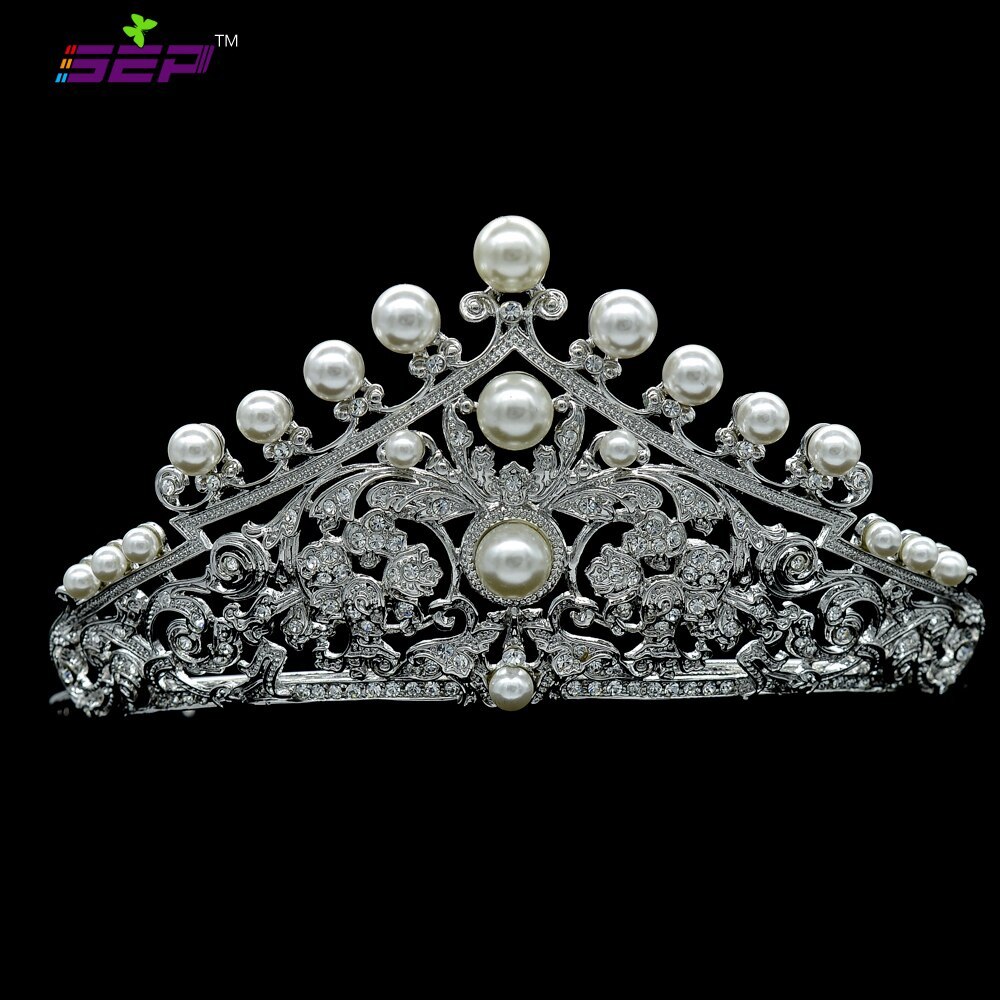 Austrian Crystal Imitation Pearls Bridal Wedding Tiara Crown Hair Accessories Qu