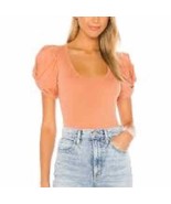 NWT Free People Ava Puff Sleeve Bodysuit in Pink Cinnamon Size M - $32.50
