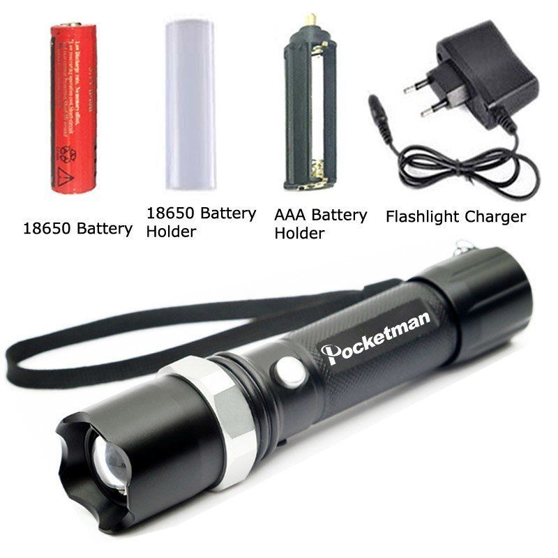Pocketman® Powerful LED Flashlight XMT6 Lantern Rechargeable Torch