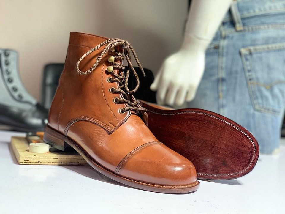 Handmade Men's Tan Leather Cap Toe Ankle Boots, Mens Dress Formal Fashion Boots