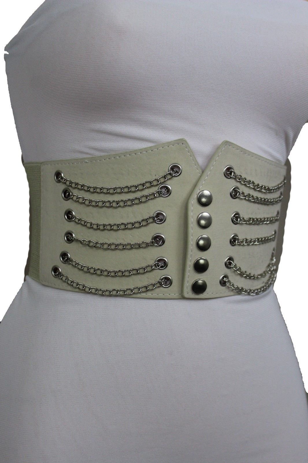 elastic belt cream waist Cream Wide Women Faux Leather Elastic Corset Fabric Ivory