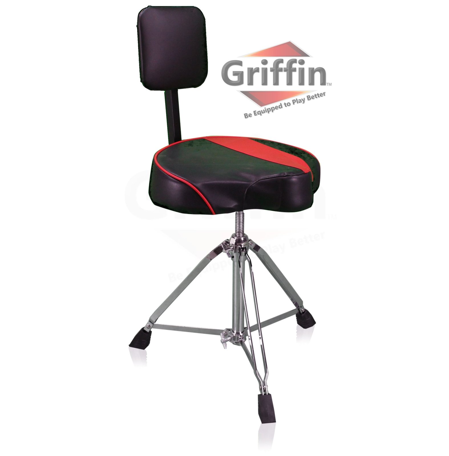 Saddle Drum Throne with Backrest Support by GRIFFIN - Padded Leather Drummer Mot