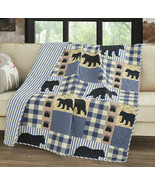 Black Bear Blue Plaid Reversible Soft Quilted Throw Blanket 50x60 in - $36.95