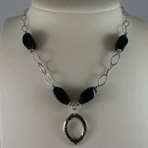 .925 SILVER RHODIUM NECKLACE WITH BLACK ONYX AND OVAL PENDANT image 1