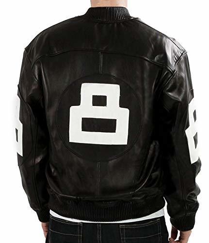 Prime-jackets - Mens 8 eight ball logo biker varsity letterman bomber black leather jacket