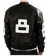 Mens 8 Eight Ball Logo Biker Varsity Letterman Bomber Black Leather Jacket - $120.00