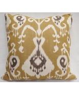 Hana Ikat Decorative Designer Burlap Pillow 20&quot; x 20&quot; Mustard Brown ju105  - $14.84