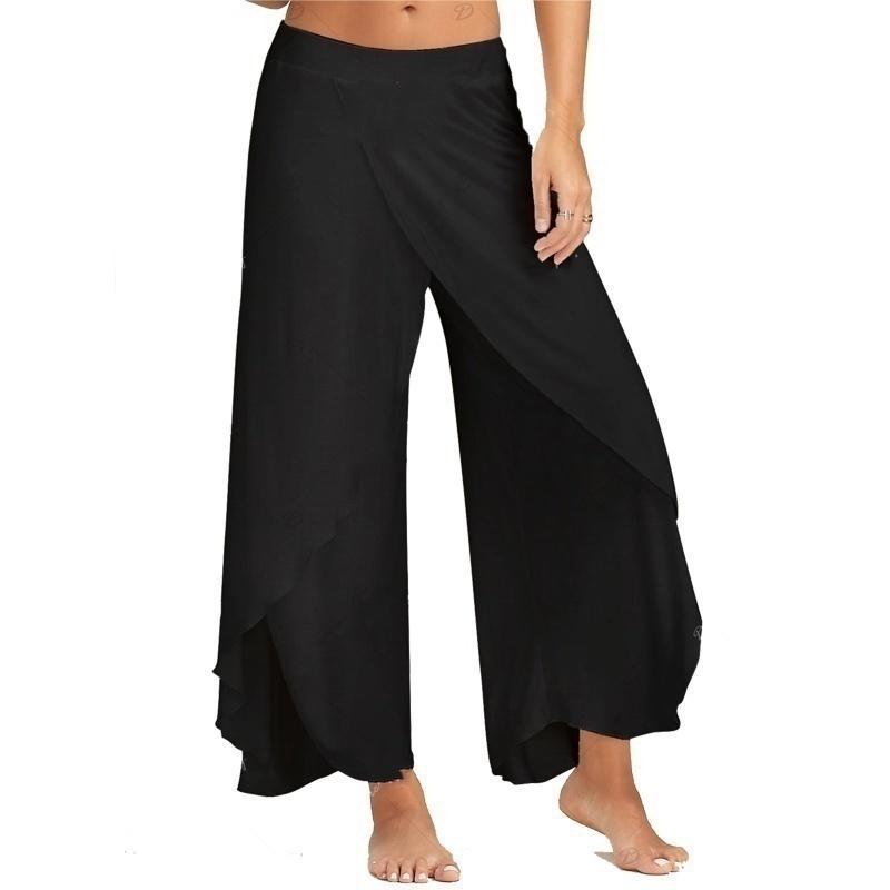 Women Fashion High Slit Flowy Layered Wide Leg Loose Casual Yoga Pants ...