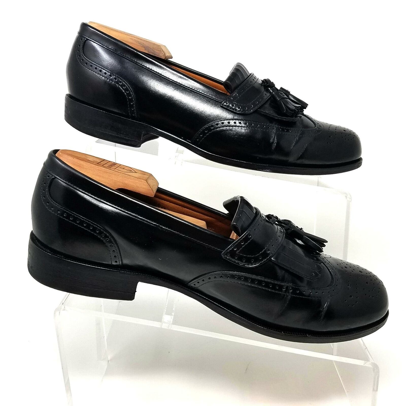 Bostonian Evanston Black Leather Brogue Wingtip Kiltie Tassels Shoes ...