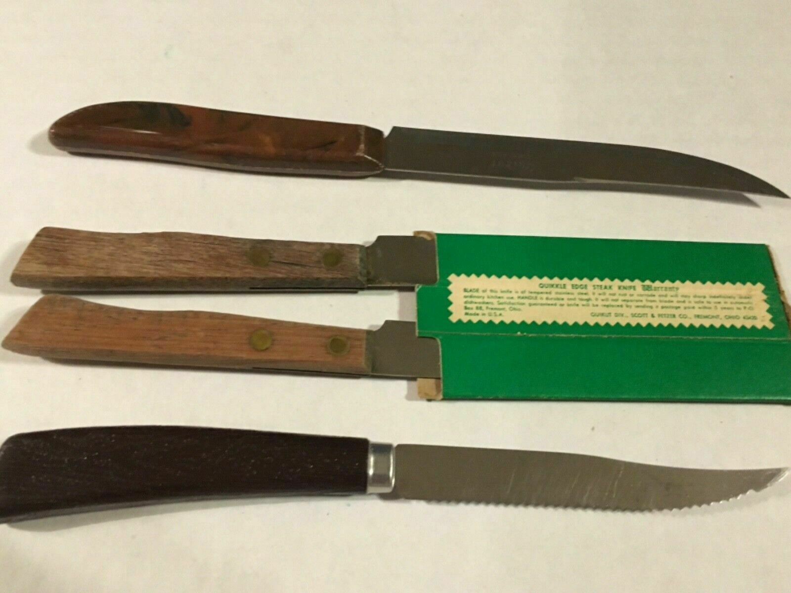 Vintage Quikut Quikkle Stainless Kitchen Steak Knives Lot of 4 USA SKU