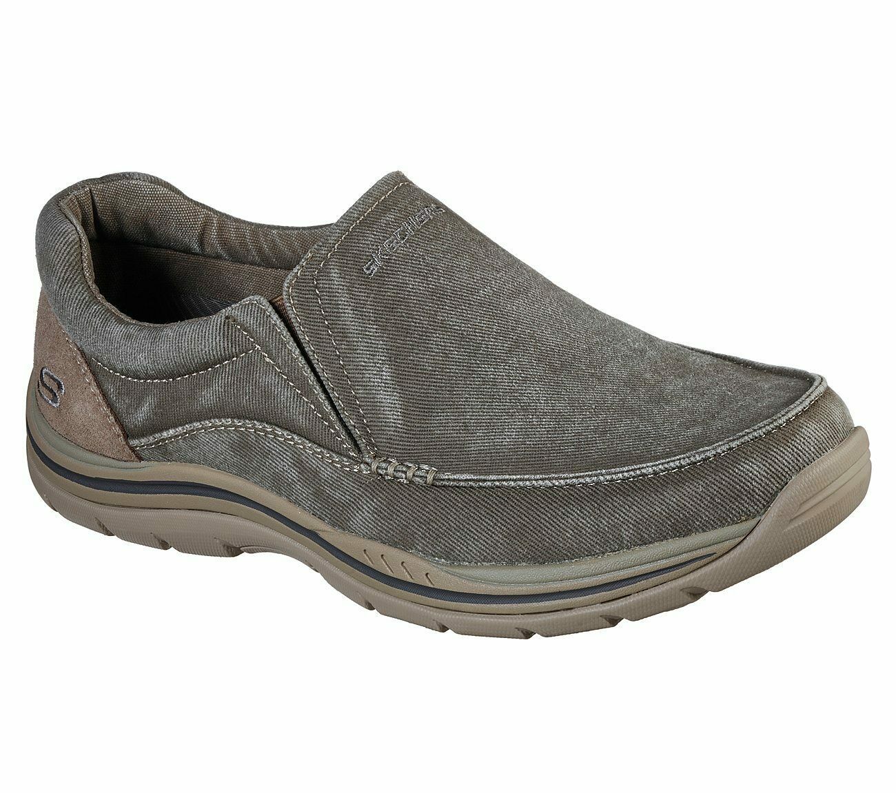 Skechers Khaki Extra Wide Fit Shoe Men Comfort Slipon Casual Canvas ...