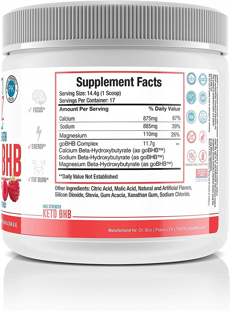 Dr. Boz Keto BHB Powder [Exogenous Ketones Supplement] [Raspberry ...