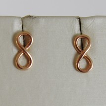 SOLID 18K ROSE GOLD EARRINGS WITH MINI INFINITY SYMBOL, INFINITE, MADE IN ITALY image 1