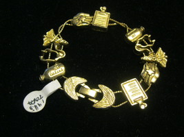 MEDICAL Charm BRACELET in Gold-Tone signed TOFA 1995 - 7 inches - $45.00