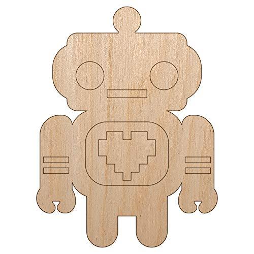 Cute Little Robot with a Heart Unfinished Wood Shape Piece Cutout for DIY Craft
