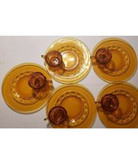 (5) Vintage Indiana Glass Amber Kings Crown Thumbprint Snack Sets Cup an... - $31.34