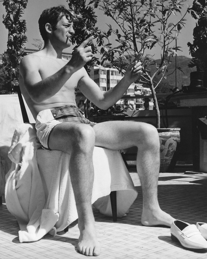 Jean-Paul Belmondo cool pose in swimwear seated on chair 1960's 16x20 Canvas Gic - $69.99