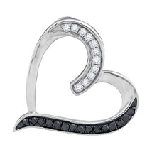10k White Gold Round Black Color Enhanced Diamond Heart Love Fashion Pendant 1/5 - $199.00