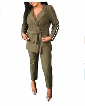 Ophestin Women Stripe Printed Buttons Blazer Jacket Long Pants Outfit Gr... - $27.79