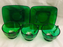 Anchor Hocking Emerald Forest Green Cups Saucers Lot of 3 Coffee Cups 2 ... - $29.00