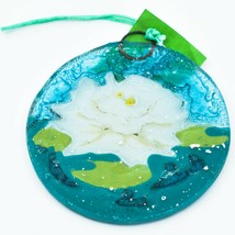White Lotus Flower Fused Art Glass Ornament Sun Catcher Handmade Ecuador image 2